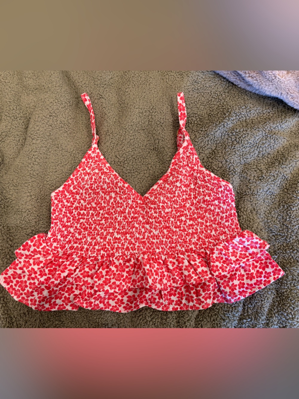Billabong Floral V-Neck Smocked Crop Top Tank 4th of July Adjustable ruffles